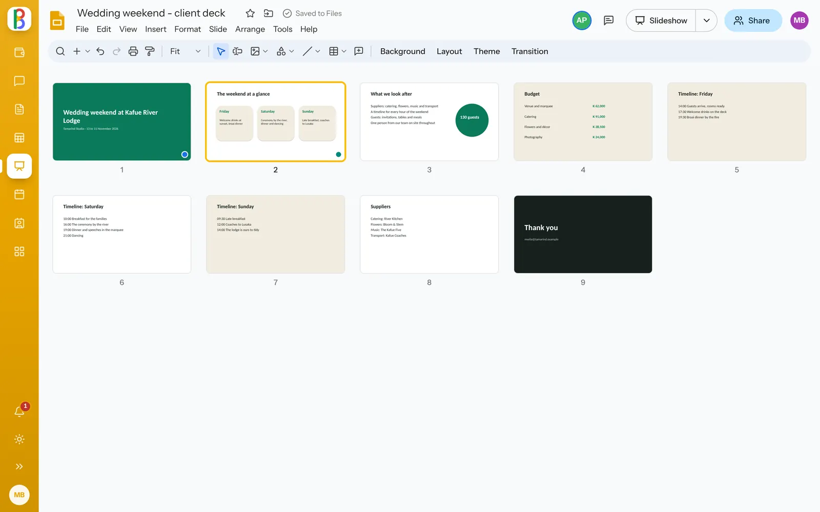 Every slide of a presentation at once in Slides, ready to reorder.